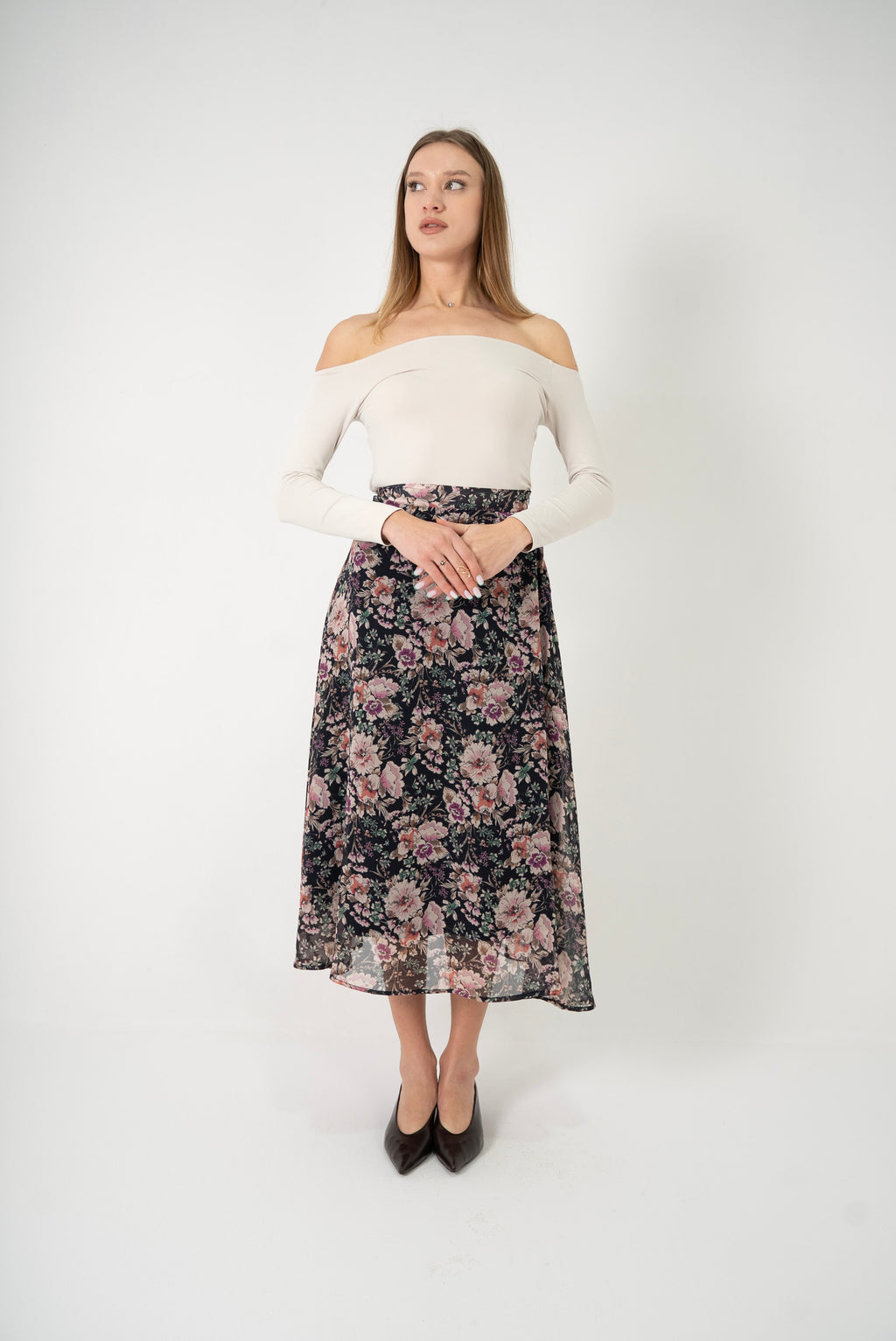 Floral Chiffon Midi Skirt