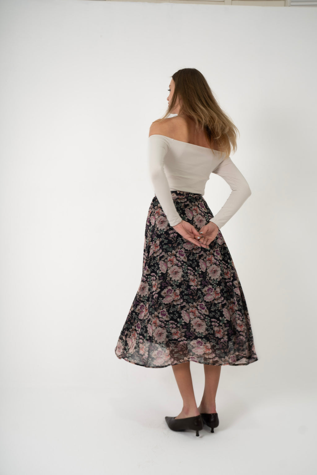 Floral Chiffon Midi Skirt