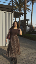 Leopard Chiffon Midi Skirt