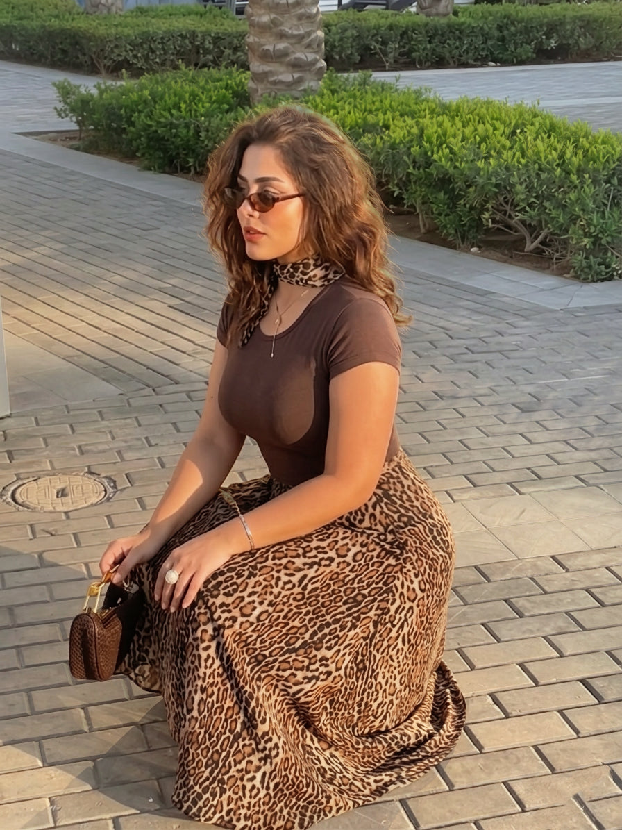 Leopard Chiffon Midi Skirt